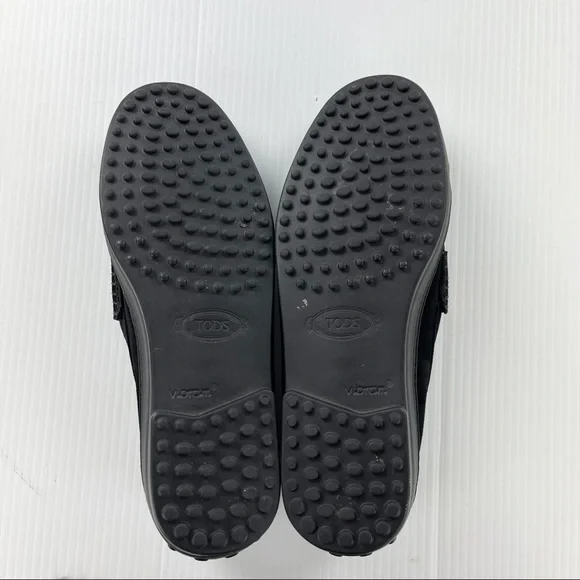 Tods Black Suede Vibram Driving Penny Loafers Shoes - Picture 6 of 7